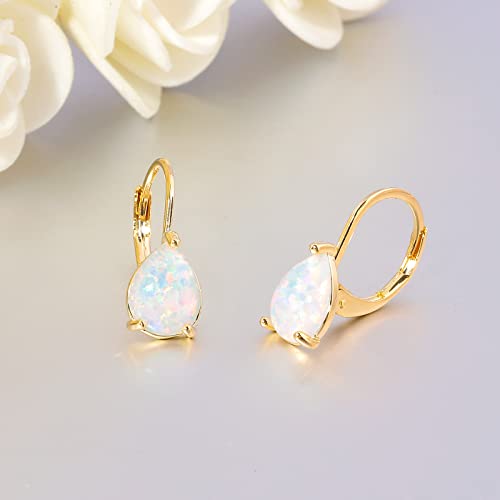 CiNily Opal Teardrop Earrings for Women Girls Hypoallergenic 14K Withe Gold Plated Dainty Opal Drop Earrings Leverback Dangle Earrings Jewelry for Sensitive Ears Mothers Gifts4