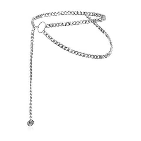 Salircon Silver Chain Belt for Women for Dresses M L XL Coin Metal Waist Belt Bling Body Chain (115cm/45in) Cover