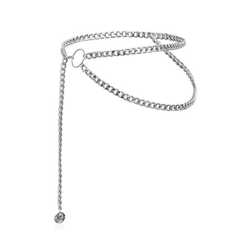 Salircon Silver Chain Belt for Women for Dresses M L XL Coin Metal Waist Belt Bling Body Chain (100cm/39in)