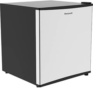 Honeywell Compact Refrigerator 1.6 Cu Ft Mini Fridge with Freezer, Single Door, Low noise, for Bedroom, Office, Dorm with Adjustable Temperature Settings, Stainless Steel