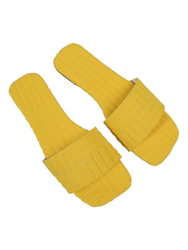 OYOANGLE Women's Textured Square Open Toe Slide Sandal Dressy Slip on Flat Sandals