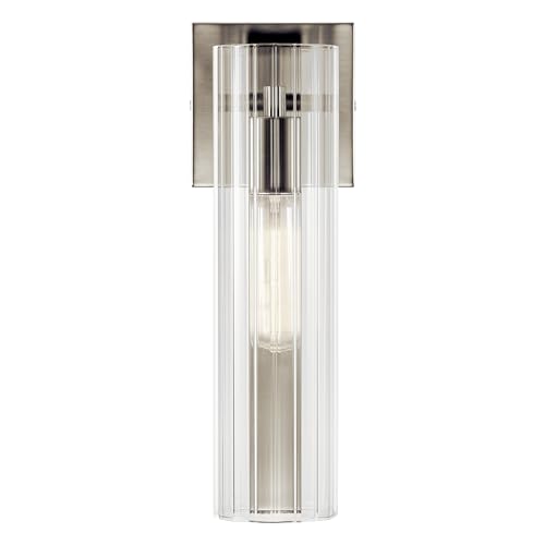 Image of Kichler Jemsa 1 Light Wall Sconce, Modern Light with Clear Fluted Glass in Brushed Nickel for Bathroom, Powder Room, Sides of Fireplace, Down a Hallway, Kitchen, or Bedroom (14 inch x 4.75 inch), 55165NI
