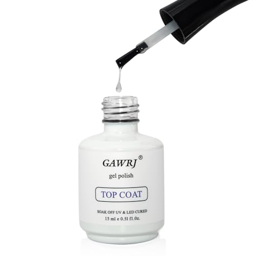 GAWRJ Gel Top Coat No Wipe 15ml - Ultra Glossy Top Coat Gel Nail Polish Soak Off UV LED Curing Long Lasting Shine for DIY Nail Art