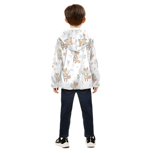 Cute Foxes with Wings Toddler Fleece Jacket Girl Boys Hooded Fleece Jacket Coat Warm Outwear Zip-up 3-10T4
