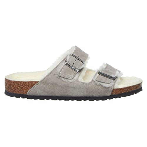 Birkenstock Arizona Shearling Suede Leather Women | Stone Coin (1017402) (7, Stone Coin)