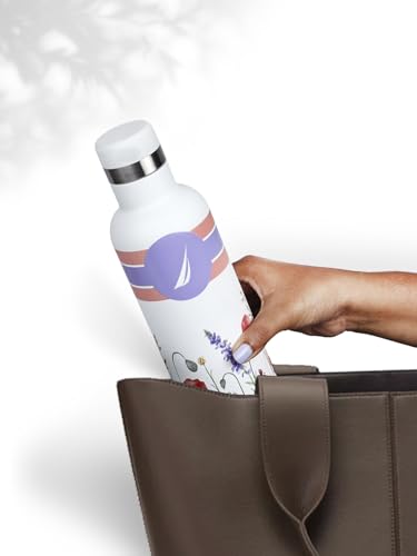 Image of NAUTICA Premium Leak-Proof Insulated Water Bottle - 1pc (Yacht)| 500ml | Stainless Steel Flask with 24 Hours Temperature Retention | Ideal for Travel, Gym, Office Use Oreo Printed-White /Purple