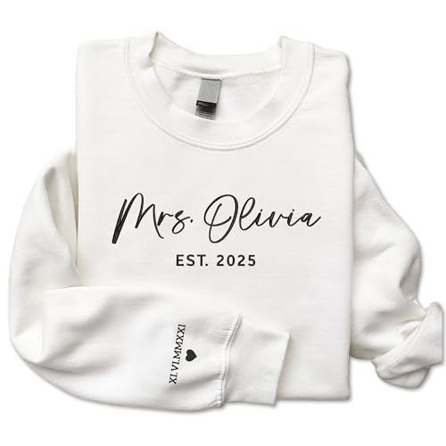GODMERCH Custom Embroidered Mrs Sweatshirt - Future Mrs Hoodie, Bride Sweatshirts, Gifts for Her Wedding Bride to Be Bachelorette Party Bridal Shower Engagement