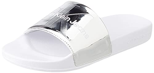 Calvin Klein Jeans Damen Badeschuhe Slide Metallic Monologo Badelatschen,...
