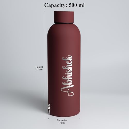 Image of AICA Personalized Name Stainless Steel Water Bottle -500ml (Wine)-12Hrs Hot & 18Hrs Cold |Customised Gift For Man Woman Girl Boy