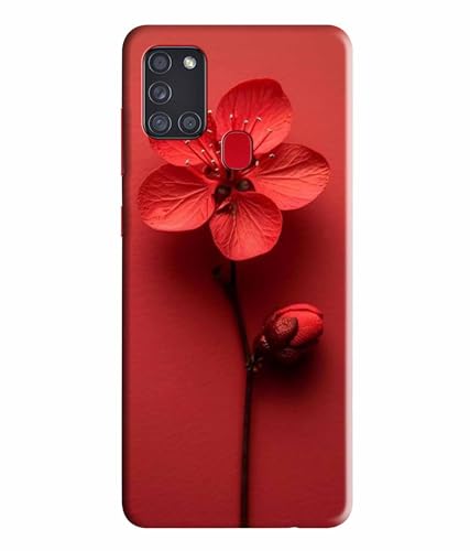Image of Printed Hard Back Case Cover & Compatible for Samsung Galaxy A21S | Red Flower Painting (Multicolor) - D1195
