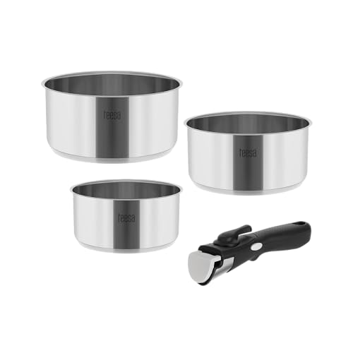 Teesa Juego de ollas con mango desmontable COOK EXPERT SINGLE MANO de acero inoxidable tipo 18/10 todo tipo de cocinas TSA0148