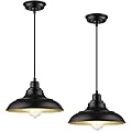 FLQMYQ Pendant Lighting, Farmhouse Decor Adjustable Metal Hanging Lamp Ceiling Lamp, Hanging Light Fixtures, Industrial Black Pendant Lights for Kitchen Island Dining Room Barn, E26 Base, 2 Pack