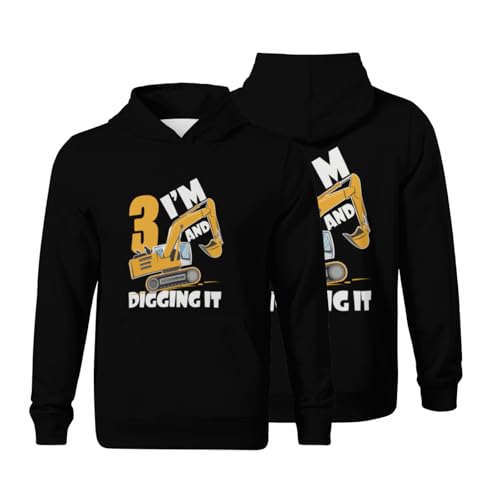 Kids Construction Boy 3 Years Old Two 3yr 3th Birthday Boys Girls Lightweight Kangaroo Pocket Fleece Hoodies