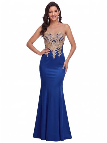 Image of Babyonline Women's Lace Applique Long Formal Mermaid Evening Prom Dresses