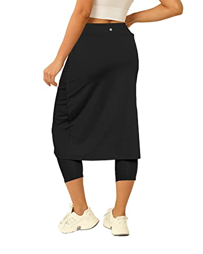 Aurgelmir Womens Tennis Skirt with Capris Leggings Golf Knee Length Skorts Athletic Long Skirts for Women with Pockets2