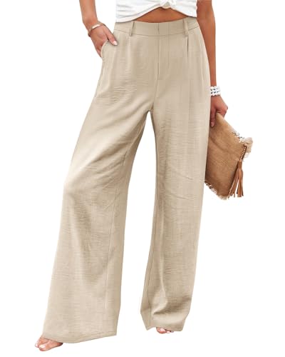 Angerella Women Wide Leg Pants High Elastic Waisted in The Back Business Work Trousers Long Casual Pants with Pockets