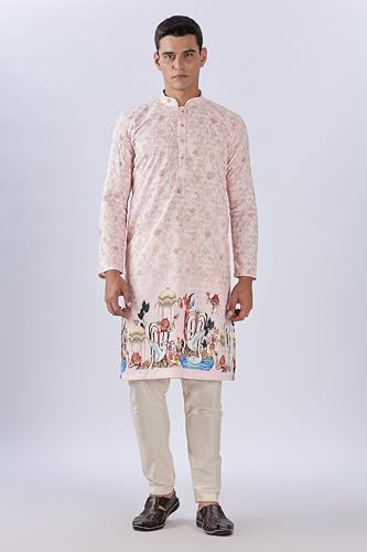 Image of BE ACTIVE Men's Cotton | Regular Fit Casual Mandarin Collar | Long Length Full Sleeves | Embroidered Indian Kurta