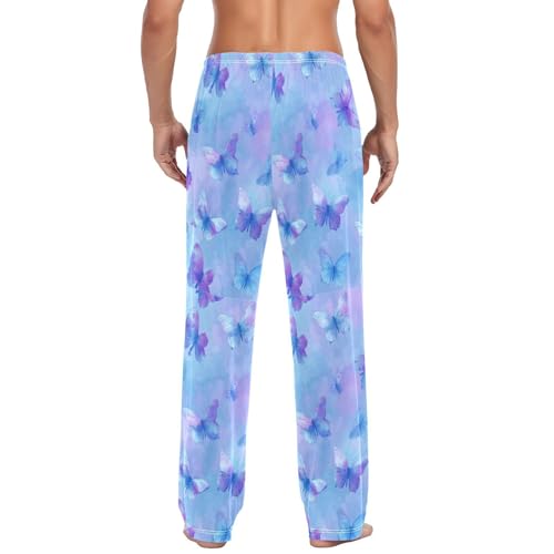 Purple Tie Dye Butterflies Men Cotton Flannel Pajama Pants Mens Lounge Sleep PJ Bottoms S3