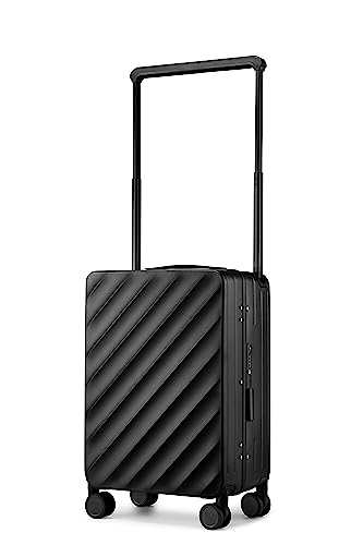 Somago Carry On Suitcase 22x14x9 Wide Handle 20 Inch Luggage Airline Approved Polycarbonate Hardside Aluminum Frame No Zipper with Spinner Wheels TSA Lock Dry Wet Pocket (Black)