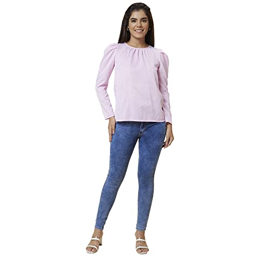Image of Globus Women Peach Self Design V-Neck Crop Top