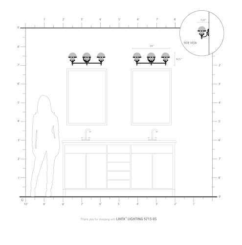 Image of Livex Lighting 5713-05 Oldwick 3 Polished Chrome Bath Light, 24 x 7.25 x 8.25 | Dimensions: 24 x 7.25 x 8.25