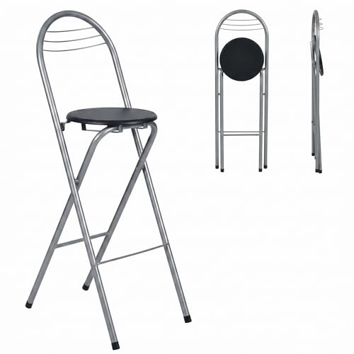Liink1Ga 1 Stück Barhocker Klappbar mit Lehne Schwarz&Silber/Sitzhöhe 75CM
