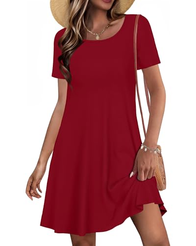 Image of JOLIGAL Summer Dresses for Women Casual Short Sleeve Sundress Scoop Neck Beach T Shirt Dress with Pockets 2026