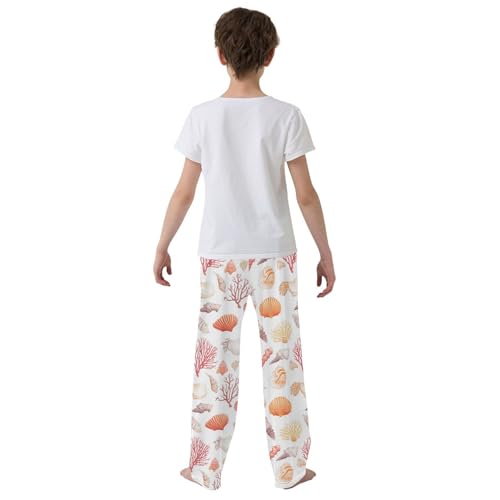 Boys' Pants Coral Seashells White Long Bottoms Jogger Pants Elastic Waist Trousers with Pockets S-XL3