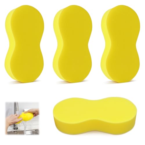 vsshe 4 Piezas esponjas Grandes para Coche, Esponja Coche para Lavado de Coches, Limpieza de Ventanas, Gruesas y ultrasuaves, para Coches, Parabrisas, Platos, Azulejos, baños y Limpieza del hogar