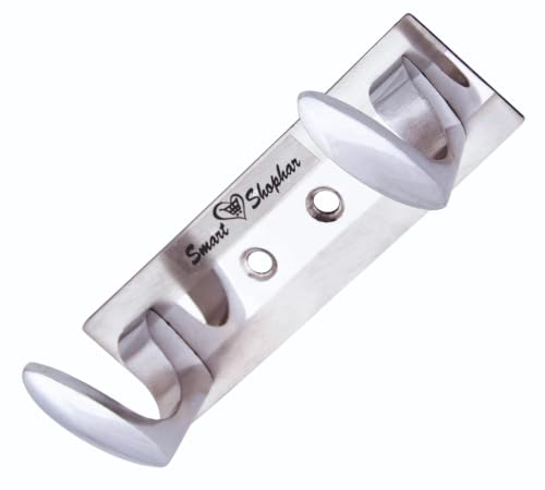 Image of Smart Shophar Heavy Duty Metal Fitting Trums Wall Hook 2 Legs Silver, / Modern Design Hook Hanger for Hanging Keys, Cup, Coat, Hat, Kitchens Towel in Bathroom and Office