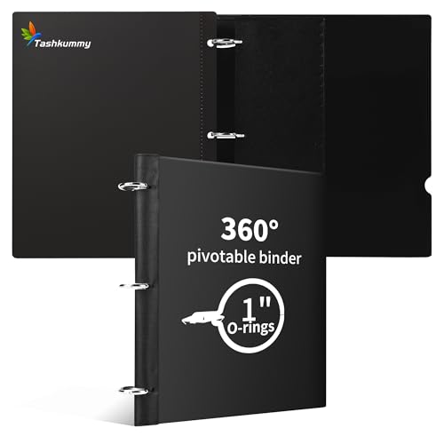 Tashkummy 360 Degree Pivotable Binder Upgraded 3 Ring Binder 1 inch Flexible Binders 3 Ring Foldable Three Ring Binders- Black