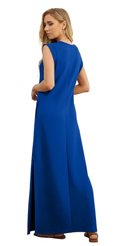 Image of GRECERELLE 2026 Women Year-Round Casual Round Neck Loose Split Wrinkle-Free Long Maxi Vacation Dress with Pockets (XXS-4XL)