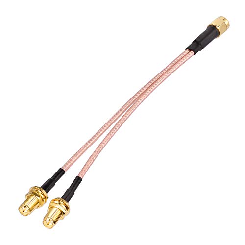 RPSMA Coax Splitter Cable RP-SMA Plug to Dual RP-SMA Bulkhead Jack Cable 50ohm 6" for WiFi Antenna Router Security IP Camera Monitor Mini PCIE Card etc.