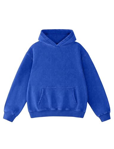 Hatant Oversized Hoodie Sweatshirts for Men Couples Heavyweight Hoodies Pullover Vintage Acid Wash Sweaters with Pocket Men's Fashion Sweatshirts 2026 Bright Blue-L