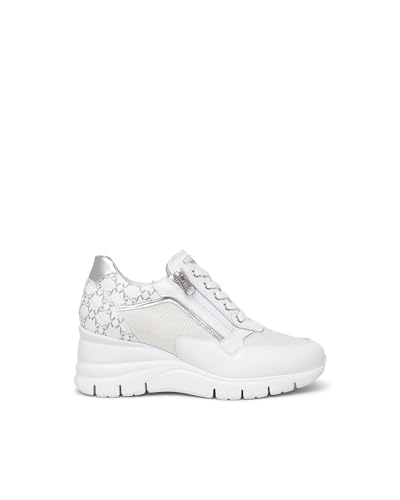 Nero Giardini E512940D Zapatillas de mujer de piel, tela y material técnico, Color blanco., 37 EU