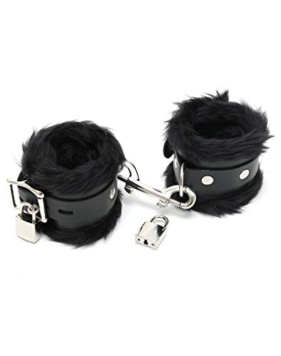 Menottes aux chevilles Rimba Noir en similicuir doublé avec boucles en acier