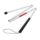 Uadme Blindenstock Aid Faltbarer Blindstock 124CM Gehstock für Blinde Sehbehinderte aus Aluminium Walking Sticks Wanderstöcke mit Rot Reflektierende Band 4-Abschnitte Klappstock