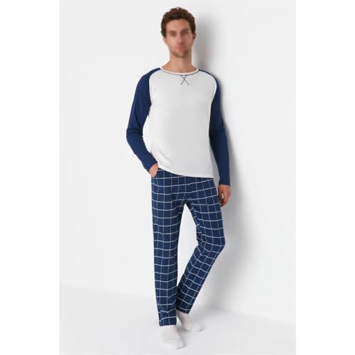 Men's 2-piece Plaid/Long Sleeve Casual Home Regular Pajamas Suit Can be Worn Outside2