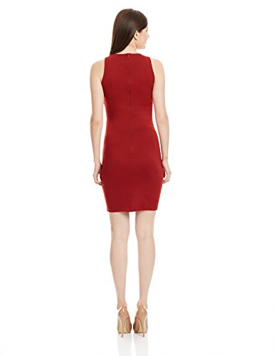 Image of Miss Chase Women's Super Comfortable Black Solid Sleeveless Round Neck Mini Bodycon Dress with Zip Closure