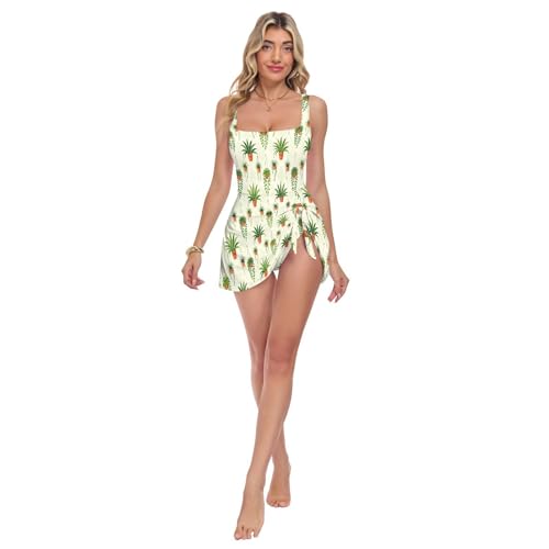 Maillot de bain pour femme taille haute imprimé plantes en pot été
