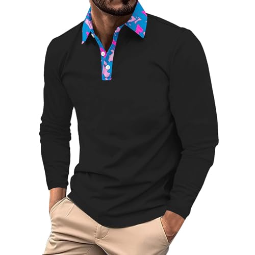 Camisetas de golf para hombre, camiseta de manga larga para hombre, camiseta de manga larga para primavera y otoño, moda suelta con solapa y cremallera 3D, estampado de camuflaje digital, cuello de