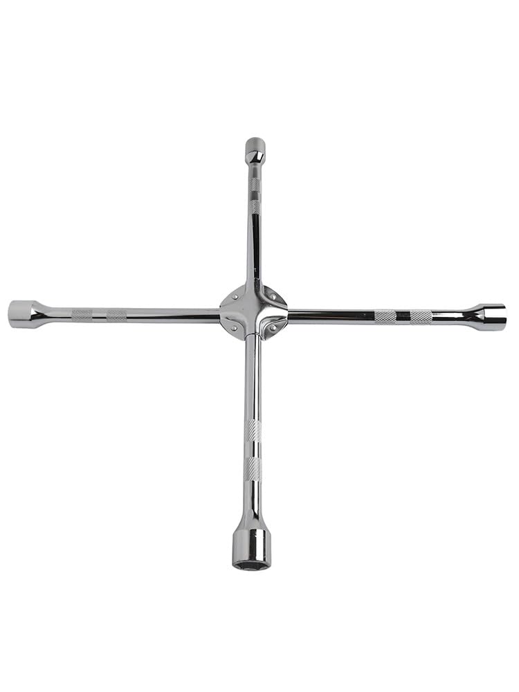 EasyByMall Chiave a bussola a quattro vie da 17 mm, 19 mm, 21 mm, 23 mm, per rimozione dadi delle ruote dell'auto, strumento a croce in acciaio resistente, con manico da 35 cm