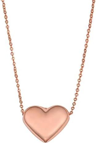 Real Gold Puffed Heart Pendant Necklace, 18"