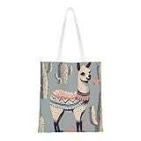 DEHIWI Llama Cactus Bolsa de lona reutilizable Bolsas de compras Bolsa de hombro para mujeres niñas compras, Black, Talla única