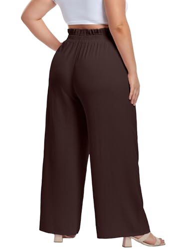 Image of OLRIK Women's Plus Size Pants Adjustable High Waisted Wide Leg Palazzo Pants Casual Trousers with Pockets Spring Clothes