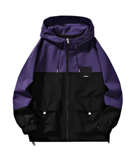 INVACHI Men's Causal Lightweight Hooded Windproof Splicing Jacket Outdoor Sports
