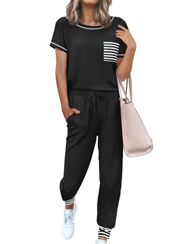 Ekouaer Pajama Sets for Women Short Sleeve Pjs Sets 2 Piece Loungewear Sleepwear with Long Joggers Pants