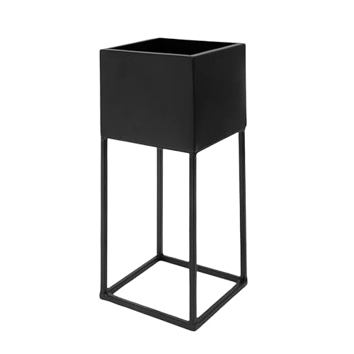 Spetebo Macetero de metal XL negro con estructura – 32 x 14 cm – Soporte para plantas rectangular con maceta – Decoración interior – Soporte para macetas con maceta