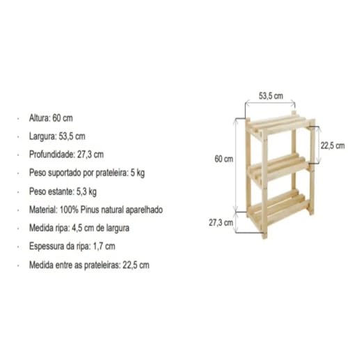 Suporte de Plantas 3 Andares em Madeira Pinus Reforçada Decore com Estilo