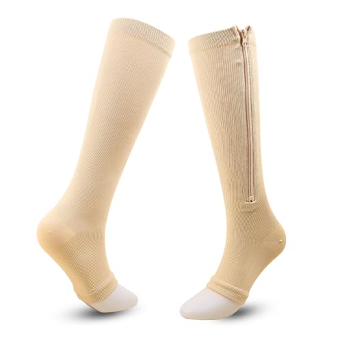 Btgghytr Calcetines de compresión con punta abierta de 15 a 20 mmHg, medias para hombres y mujeres, calcetines de pantorrilla para soporte de circulación, color, 80